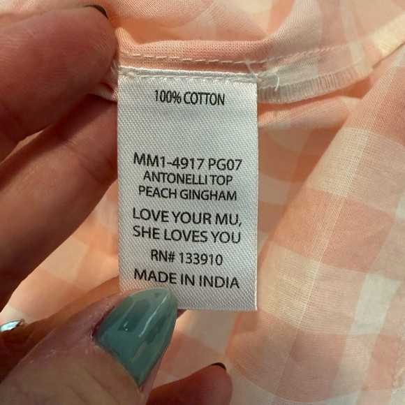 NWOT Show Me Your MuMu Antonelli Top Peach Gingham Blouse Medium Short Sleeve - Picture 3 of 4